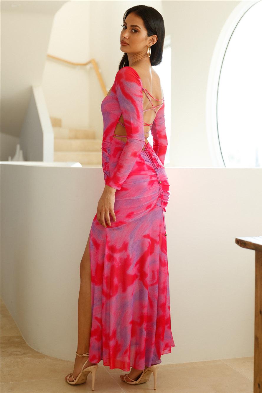 Technicolour Long Sleeve Maxi Dress Pink Product Image
