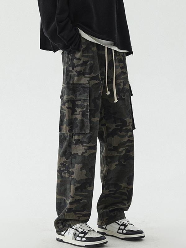 Men's Wash Camo Print Drawstring Cargo Pants Product Image