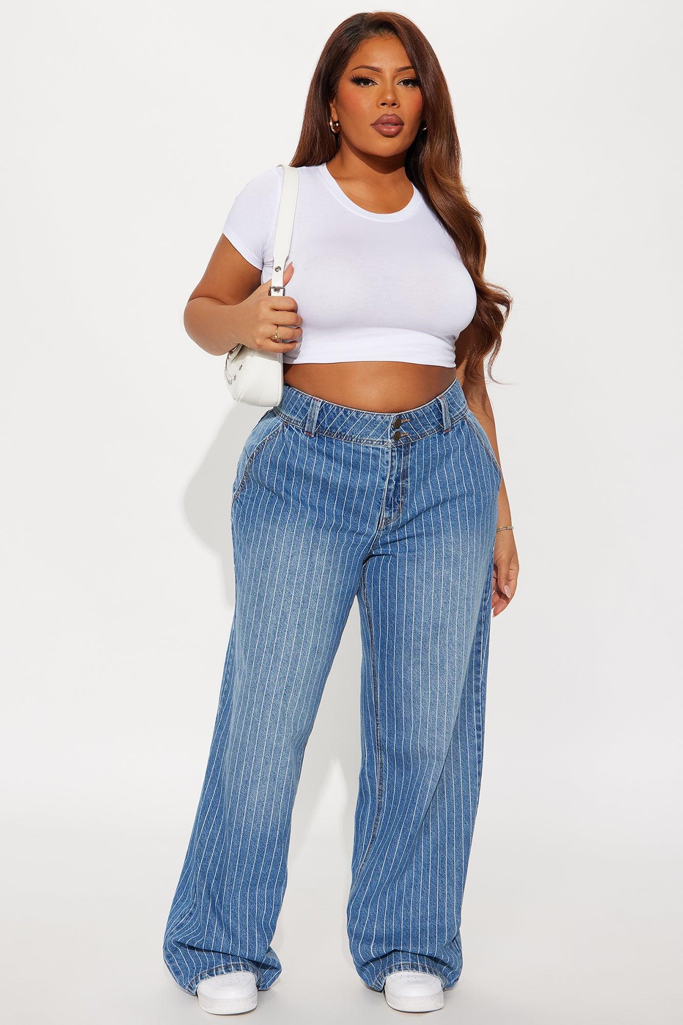 Legendary Low Rise Striped Wide Leg Jeans - Medium Wash Female Product Image