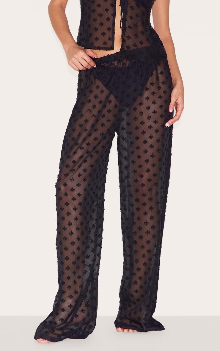 Black Wide Leg Textured Beach Pants Product Image