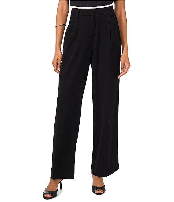 Vince Camuto Stretch Twill Wide-Leg Contrast Waistband Pleated Pants Product Image
