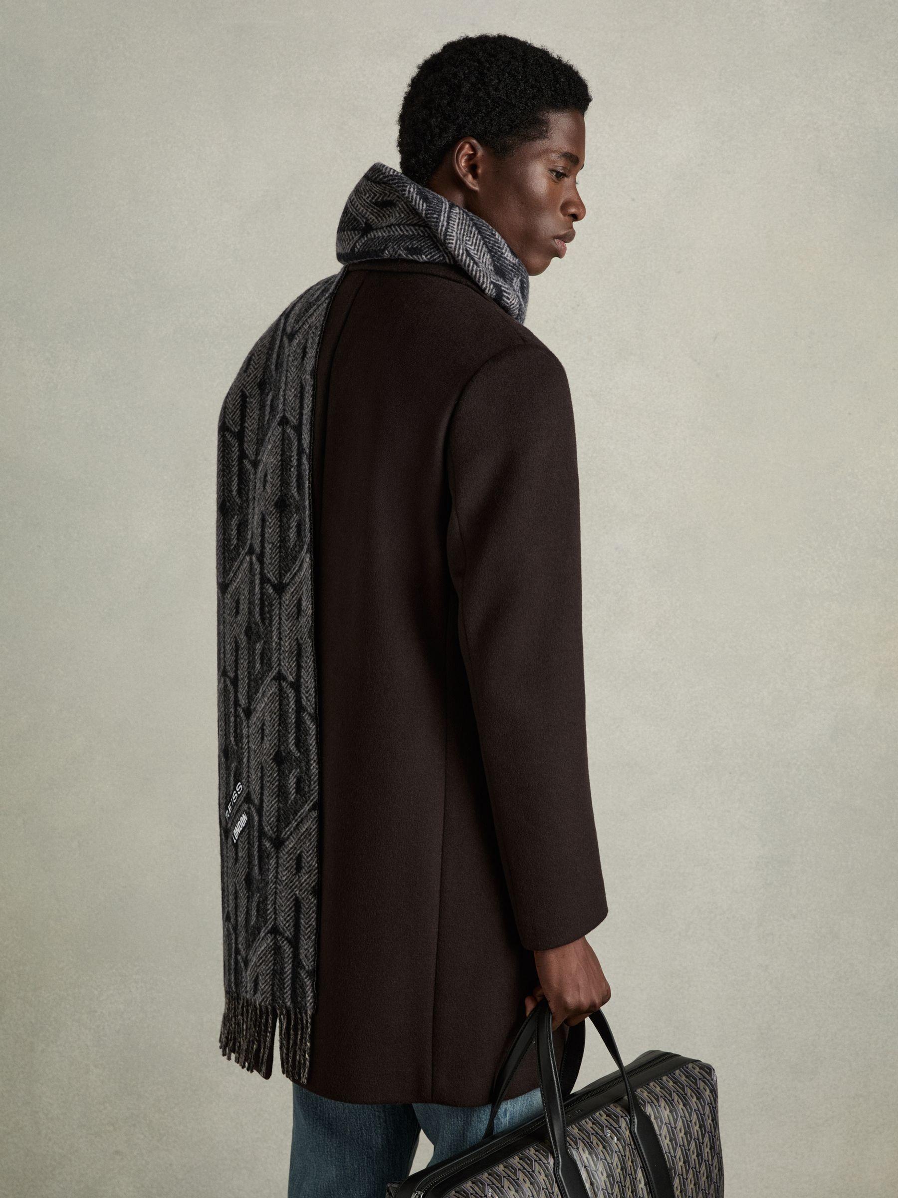 Wool and Cashmere Jacquard Scarf in Black/Grey Product Image