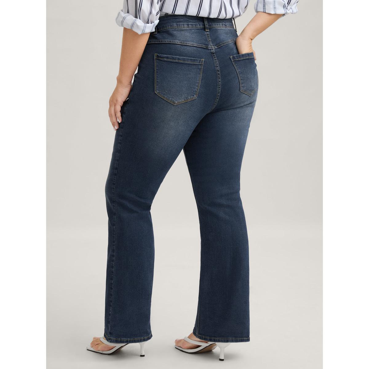 Plus Size Bootcut Very Stretchy Mid Rise Medium Wash Sculpt Waist Jeans Women Blue Timeless Plain Non High stretch Slanted pocket Jeans BloomChic 22/3X Product Image