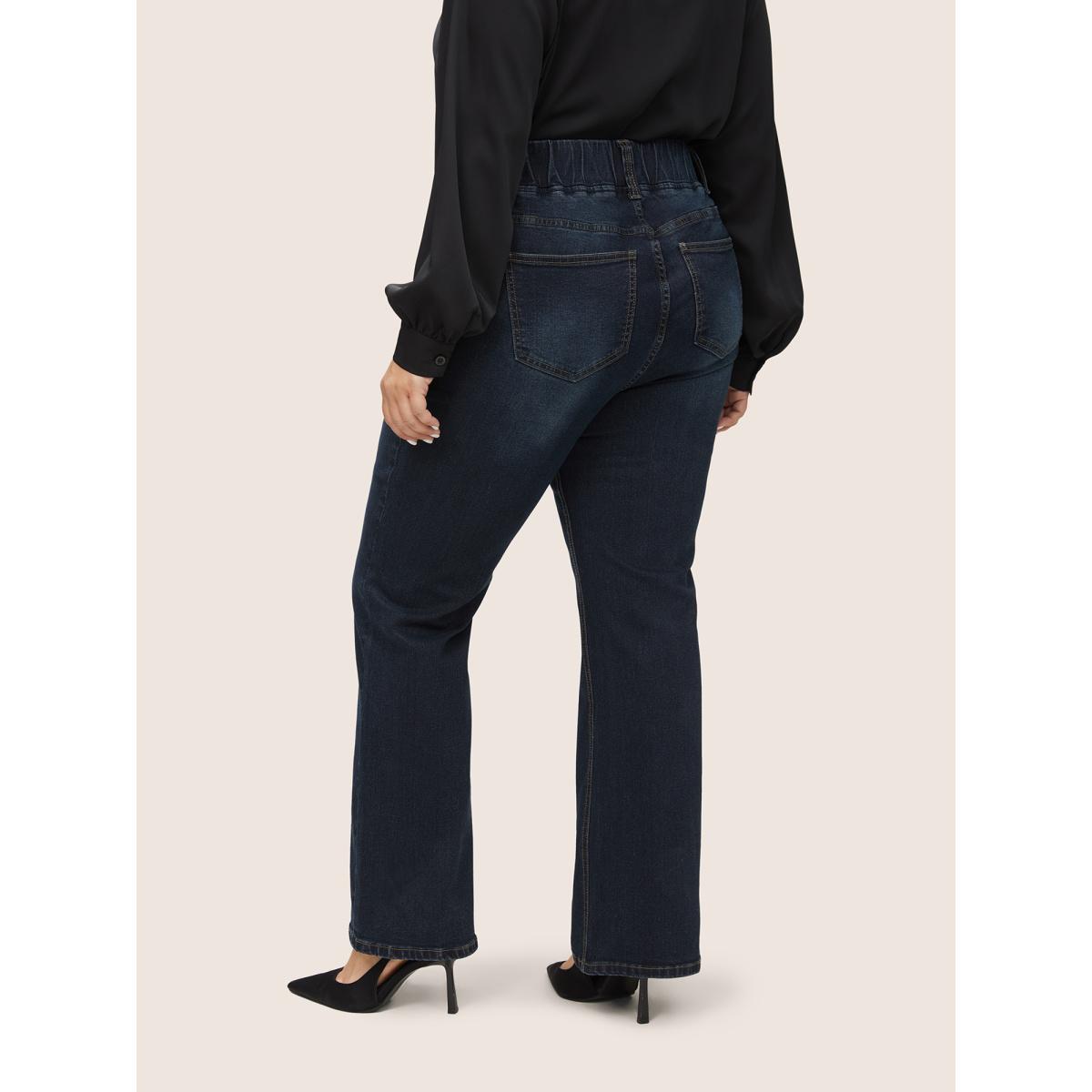 Plus Size Bootcut Elastic Waist Button Down Jeans Women Indigo Casual Plain Plain High stretch Pocket Jeans BloomChic 14/1X Product Image