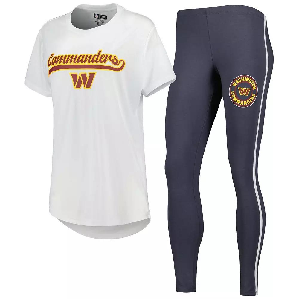 Women's Concepts Sport White/Charcoal Washington Commanders Sonata T-Shirt & Leggings Sleep Set,  Product Image