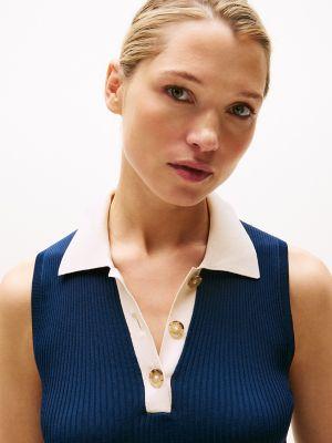 Sleeveless Ribbed Polo Sweater Product Image