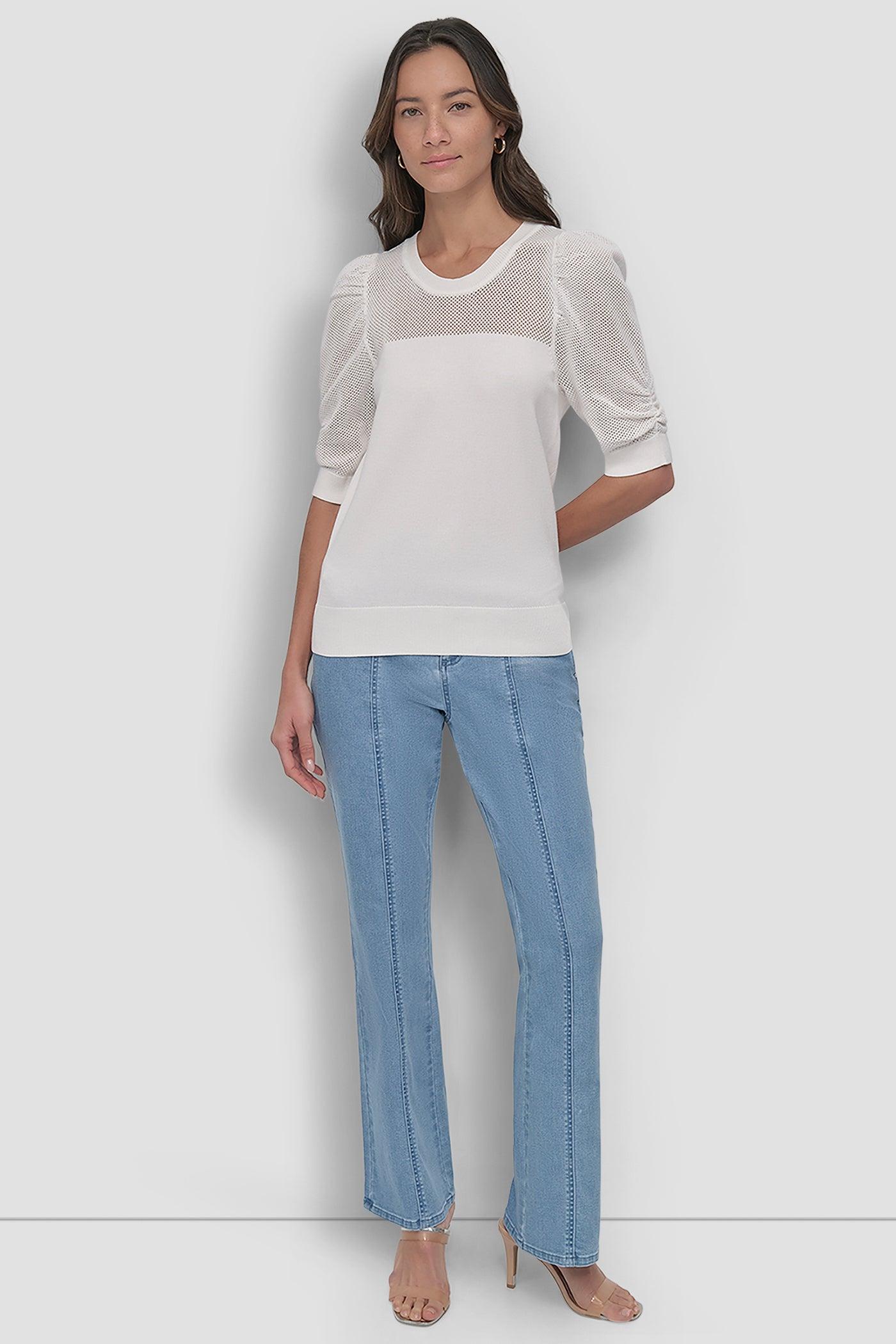 SHORT SLEEVE CREWNECK TWIST SLEEVE SWEATER Product Image