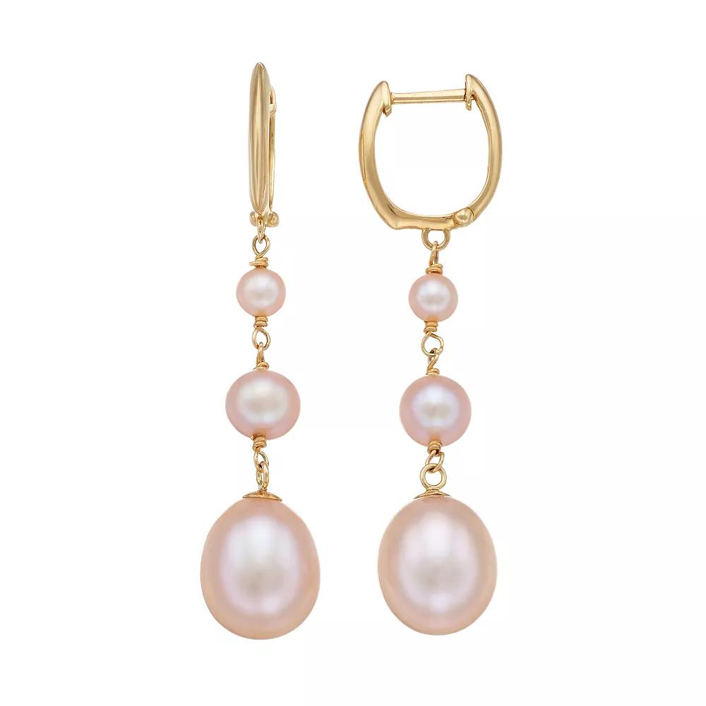 Jewelmak 14k Gold Cultured Freshwater Pearl Graduated Linear Drop Earrings, Women's Product Image