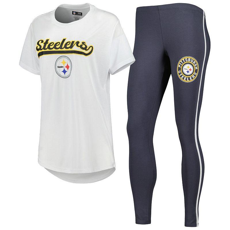 Women's Concepts Sport White/Charcoal Pittsburgh Steelers Sonata T-Shirt & Leggings Sleep Set,  Product Image