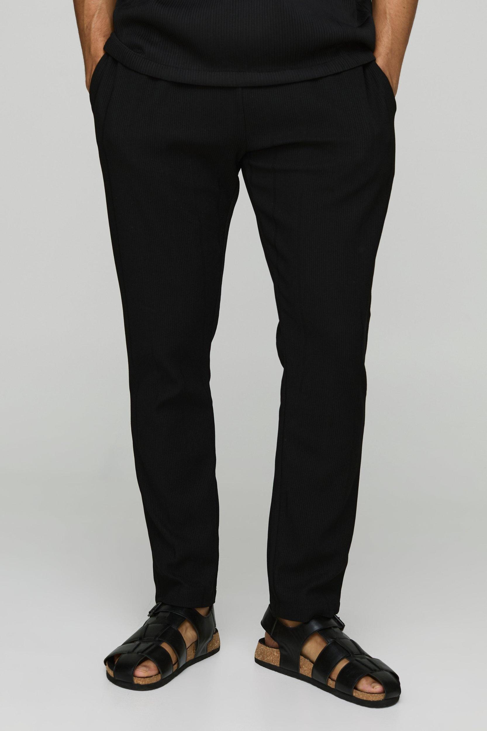 Slim Tapered Cropped Wide Structured Rib Sweatpants | boohooMAN USA Product Image