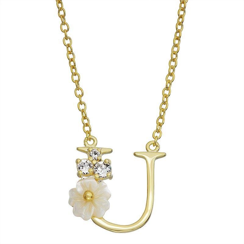 Brilliance Mother-of-Pearl Flower Initial Pendant Necklace, Womens Gold Tone X Product Image