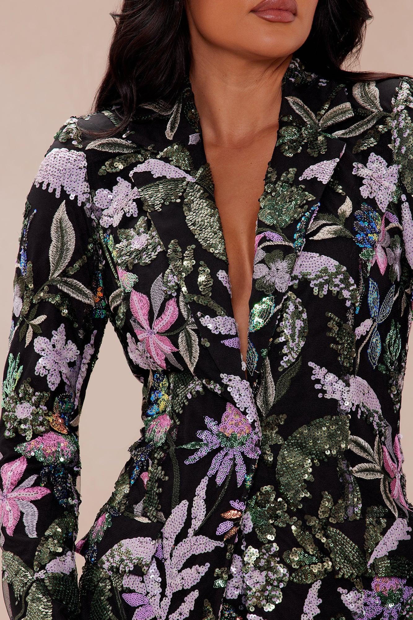 Eliza Sequin Embroidered Blazer - Black/combo Product Image