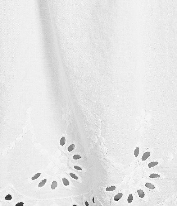 Dear John Lania Woven V-Neck 3/4 Sleeve Embroidered Scalloped Blouse Product Image