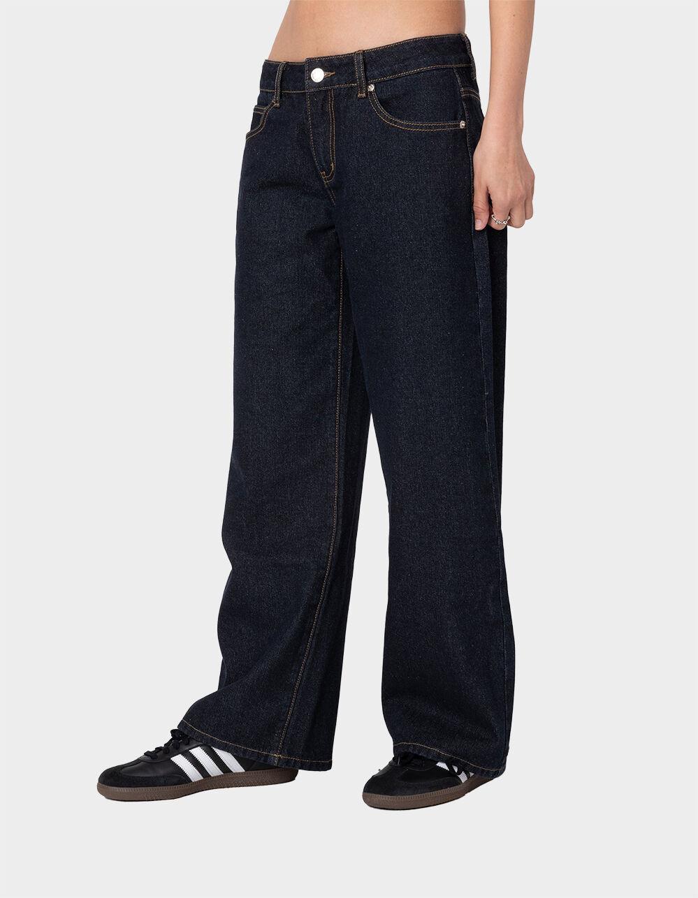 EDIKTED Petite Raelynn Washed Low Rise Jeans - DARK BLUE Product Image