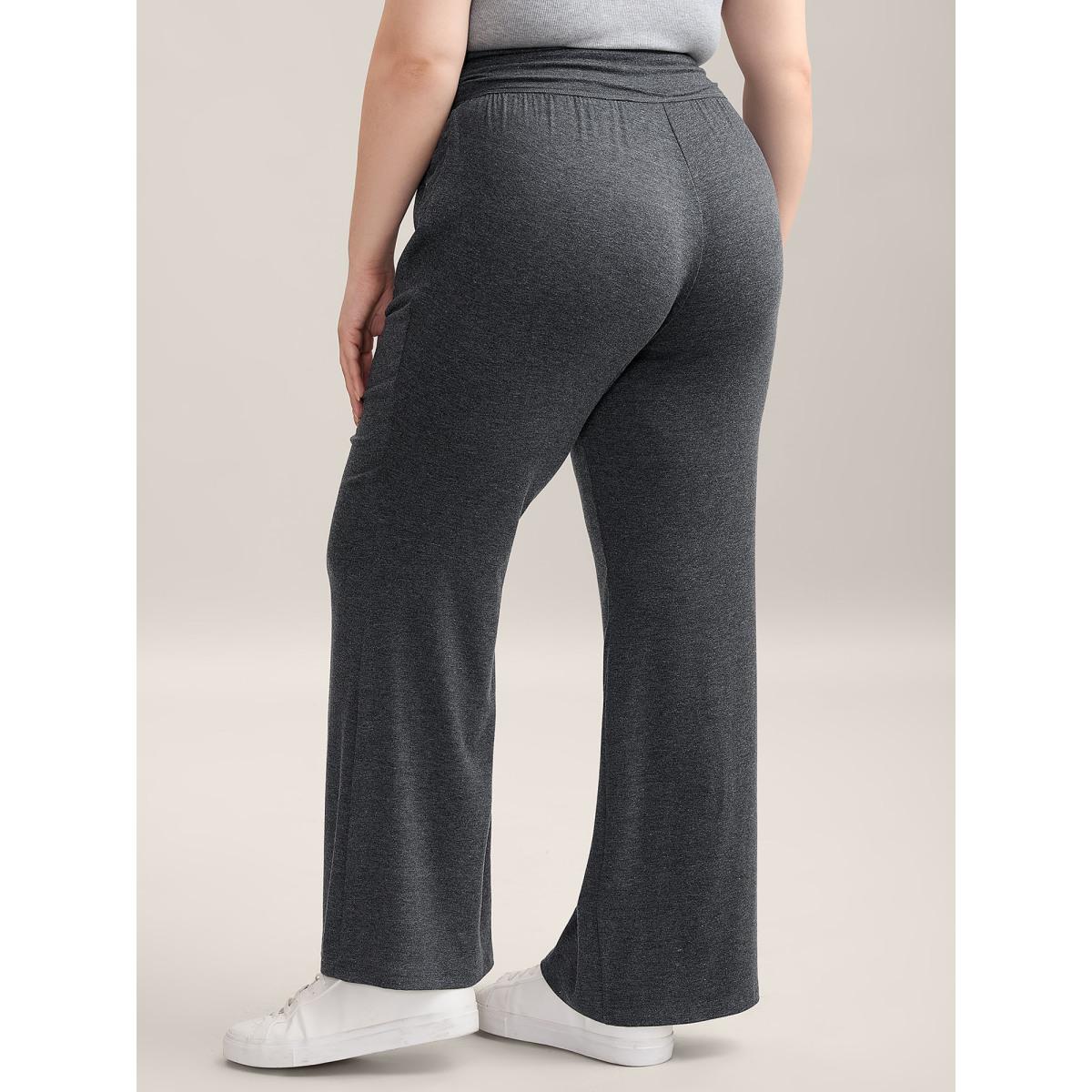 Plus Size Folding Waist Plain Bootcut Pants Women DimGray Casual Bootcut Mid Rise Casual Pants BloomChic 30/6X Product Image