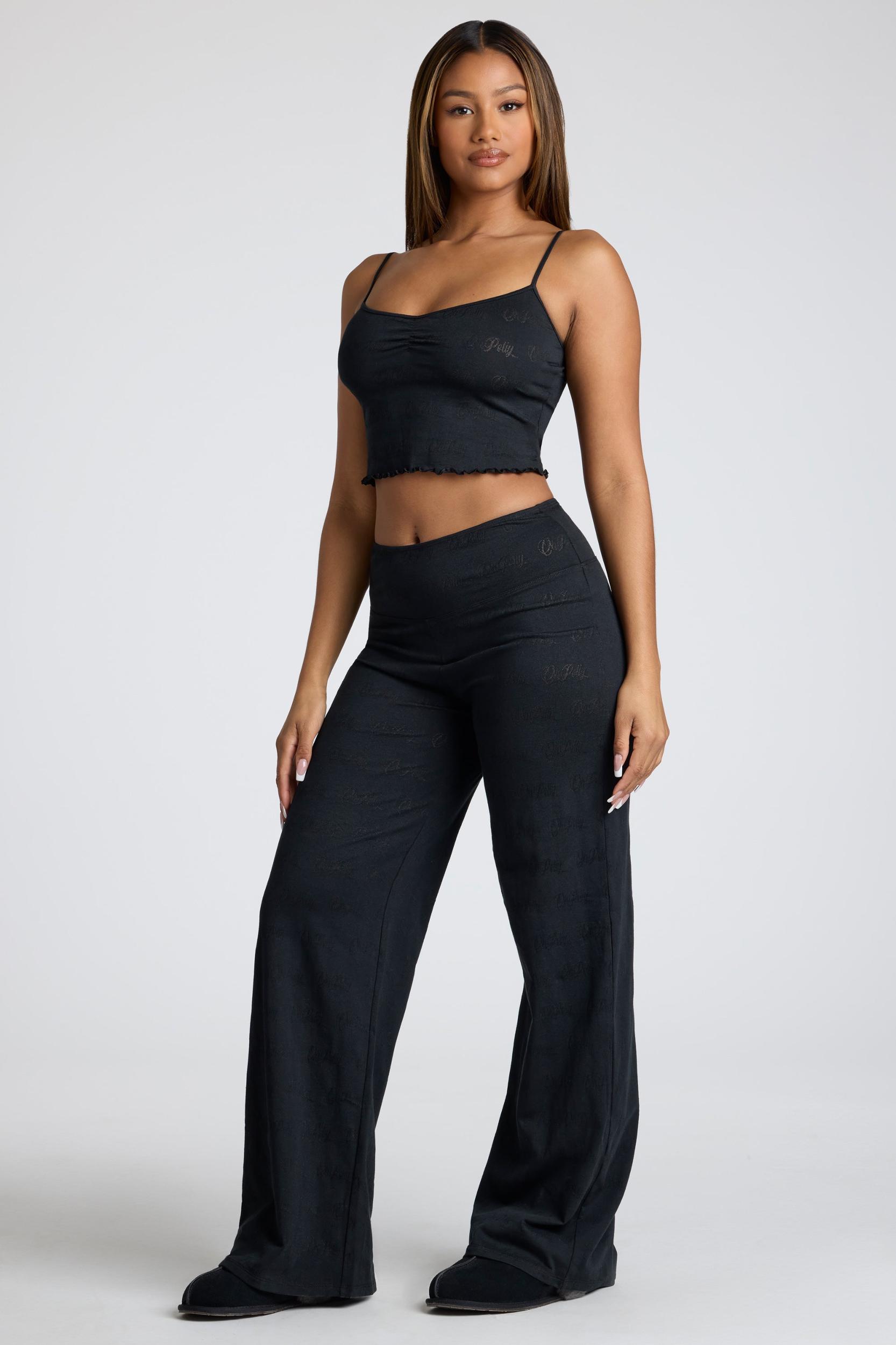 Mid Rise Straight Leg Pointelle Trousers in Black Product Image