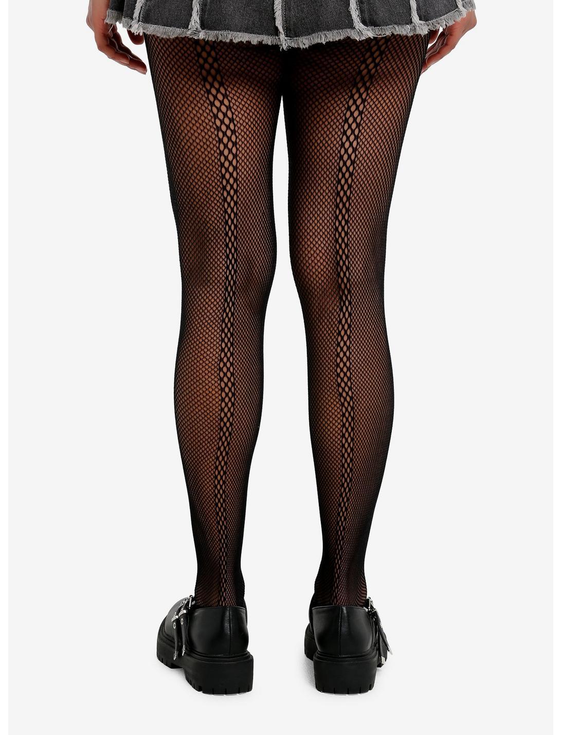 Black Checkered Stripe Fishnet Tights Product Image