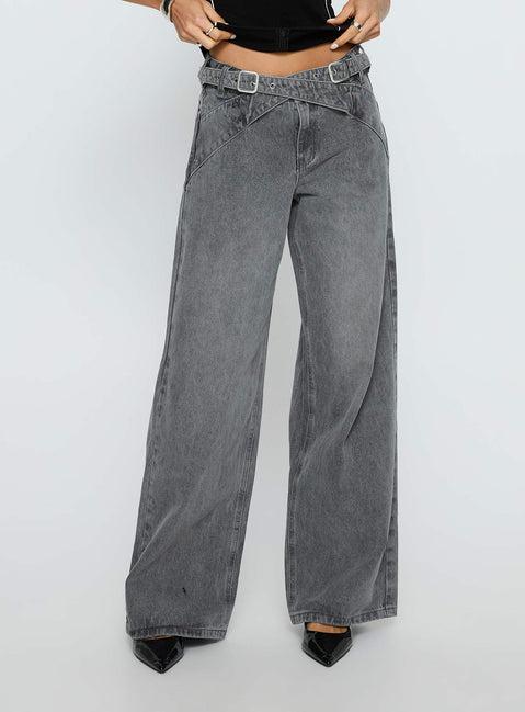 Mckinley Mid Rise Wide Leg Jeans Washed Grey Product Image
