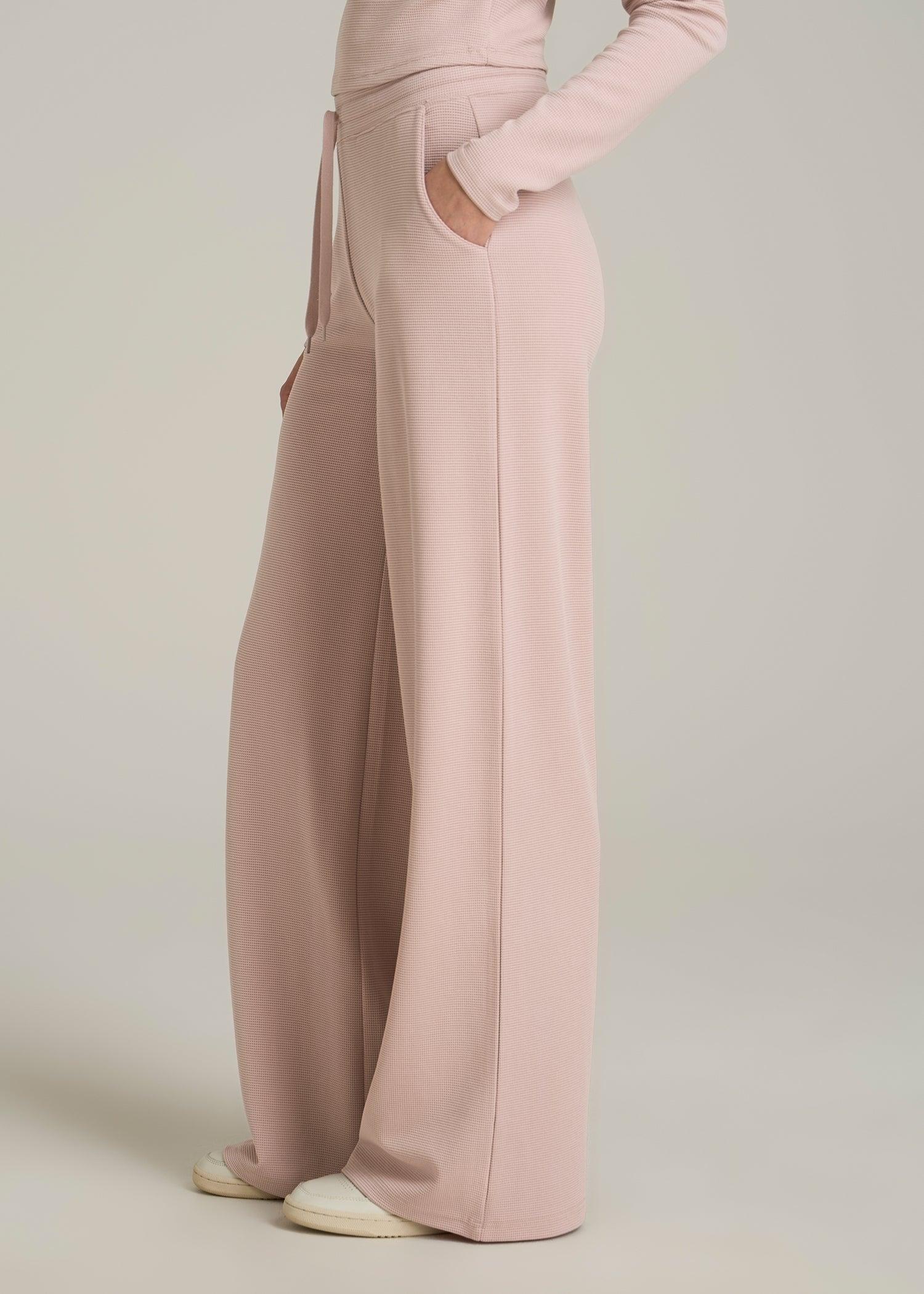 Mid-Rise Waffle Wide-Leg Pants for Tall Women in Desert Rose Product Image