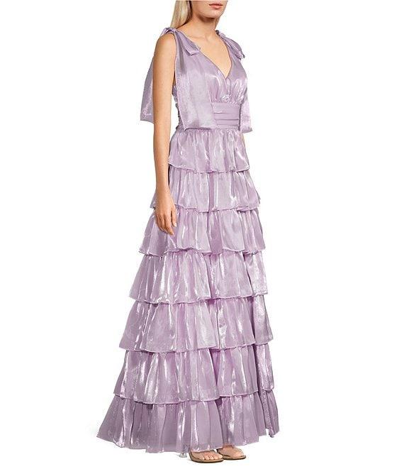 Next Up Sleeveless V-Neck 3-Layer 7 Ruffle Skirt Dress Product Image