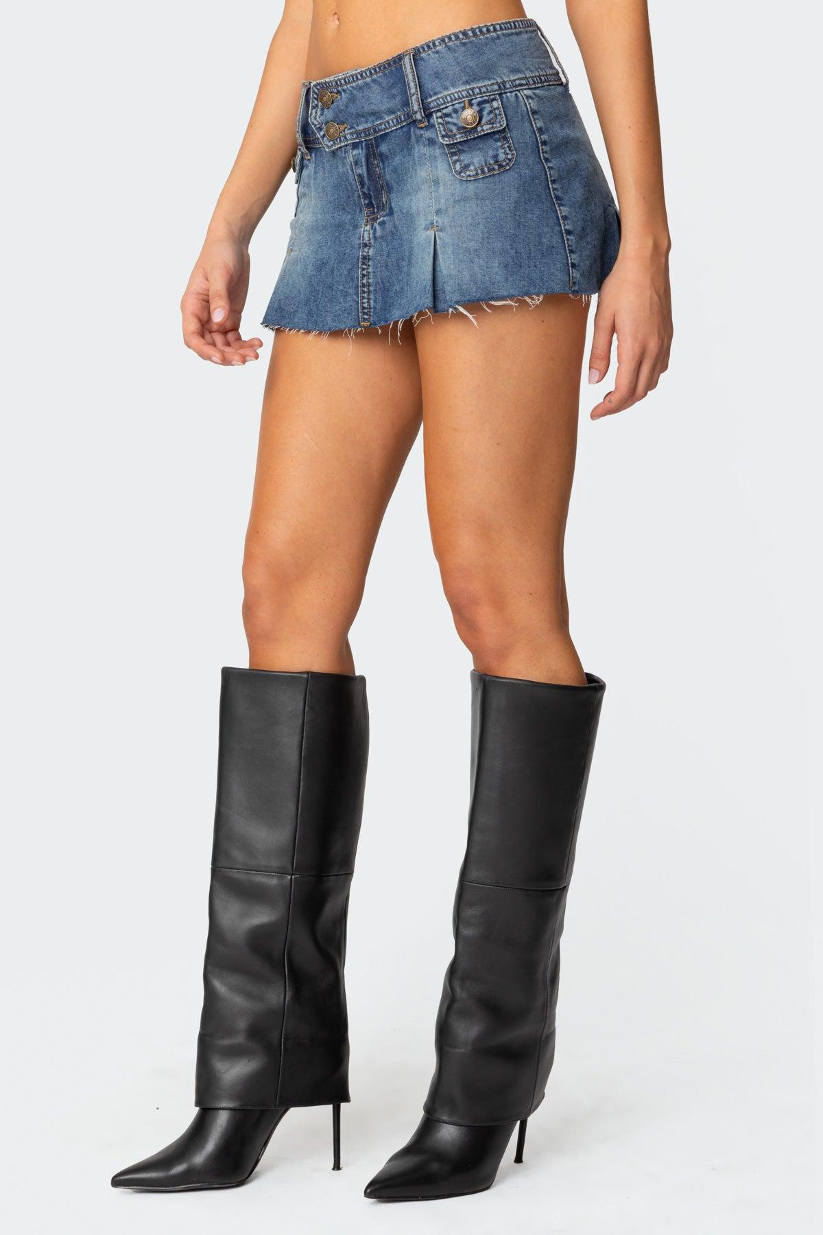 Vintage Washed Denim Mini Skort Product Image