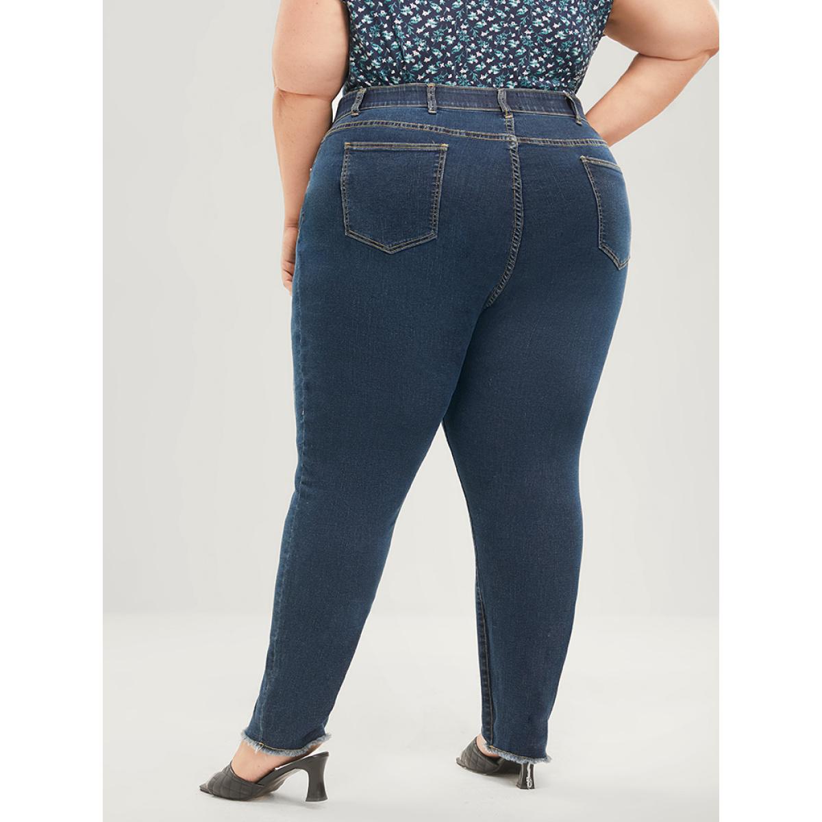 Plus Size Skinny Very Stretchy Mid Rise Dark Wash Gap Proof Jeans Women DarkBlue Casual Plain Tummy control High stretch Pocket Jeans BloomChic 30/6X Product Image