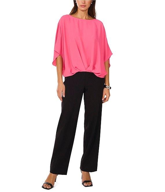 Vince Camuto Luxe Crepe de Chine Boat Neck 3/4 Dolman Sleeve Cinched Hem Top Product Image