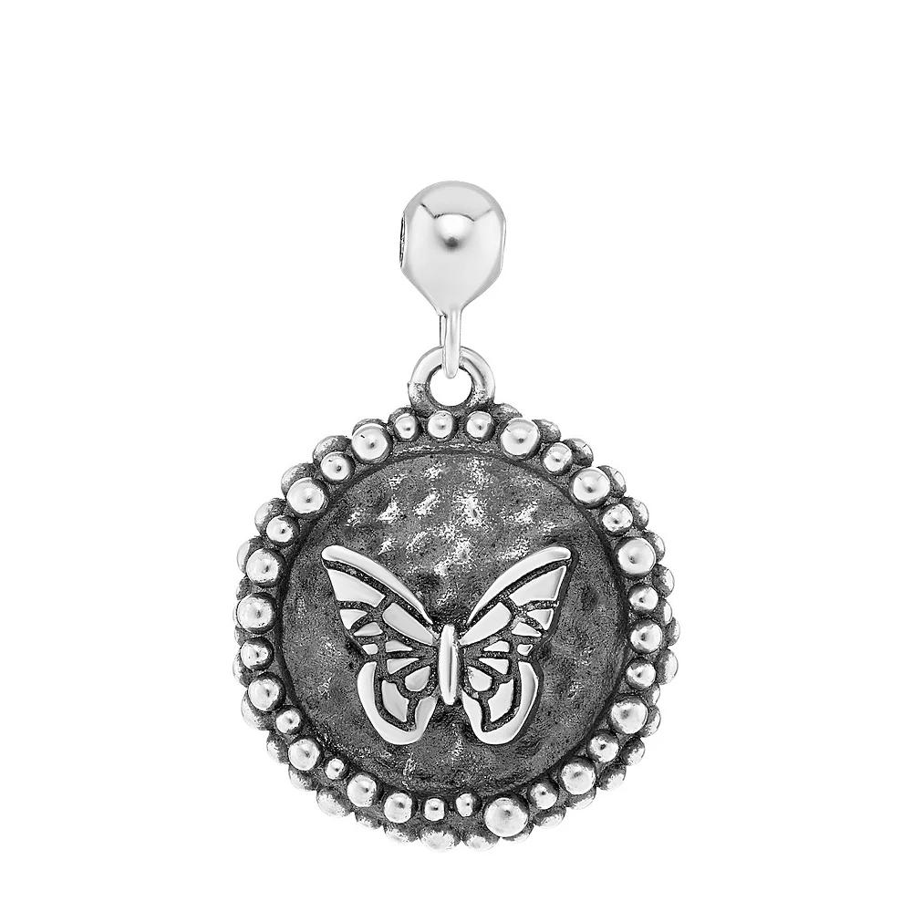 PRIMROSE Sterling Silver Polished Oxidized Butterfly Disc Sliding Charm, Women's Product Image