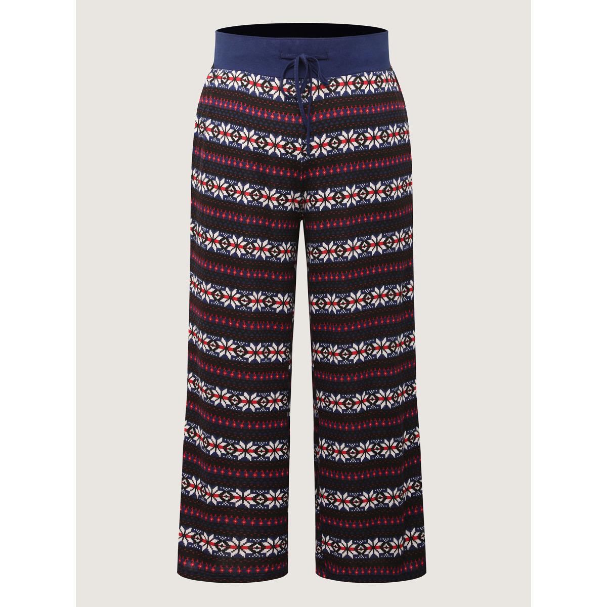 Plus Size Geo Print Drawstring Waist Pants Women DarkBlue Leisure Loose Mid Rise Casual Pants BloomChic 26/4X Product Image