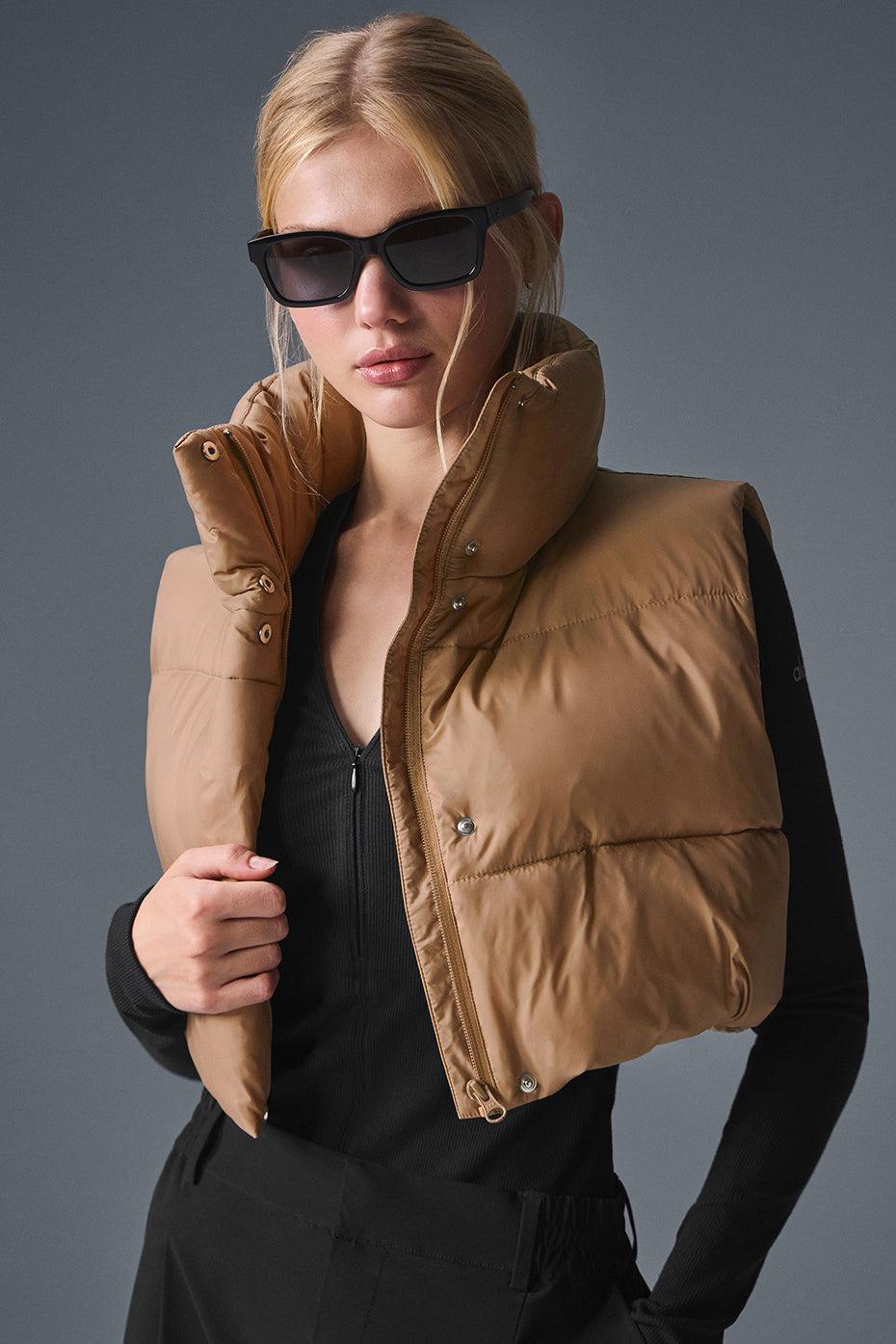 Cropped Gold Rush Puffer Vest - Toasted Almond Product Image
