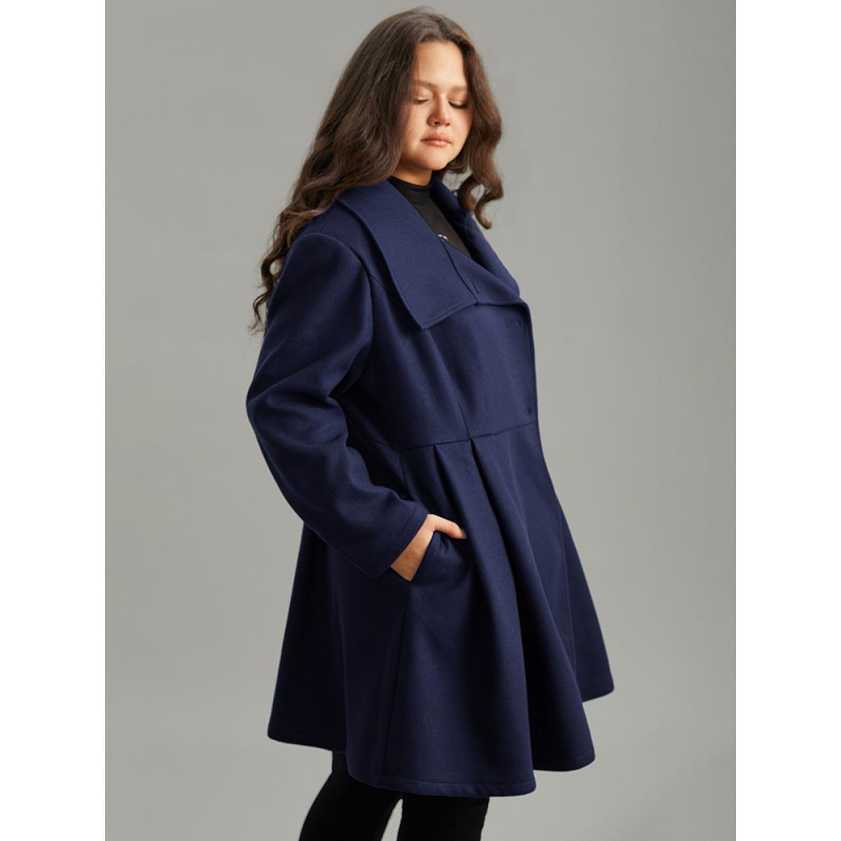Plus Size Plain Button Up Pocket Asymmetrical Lapel Collar Coat Women Indigo Timeless Plain Ladies Elegant Winter Coats BloomChic 28/5X Product Image