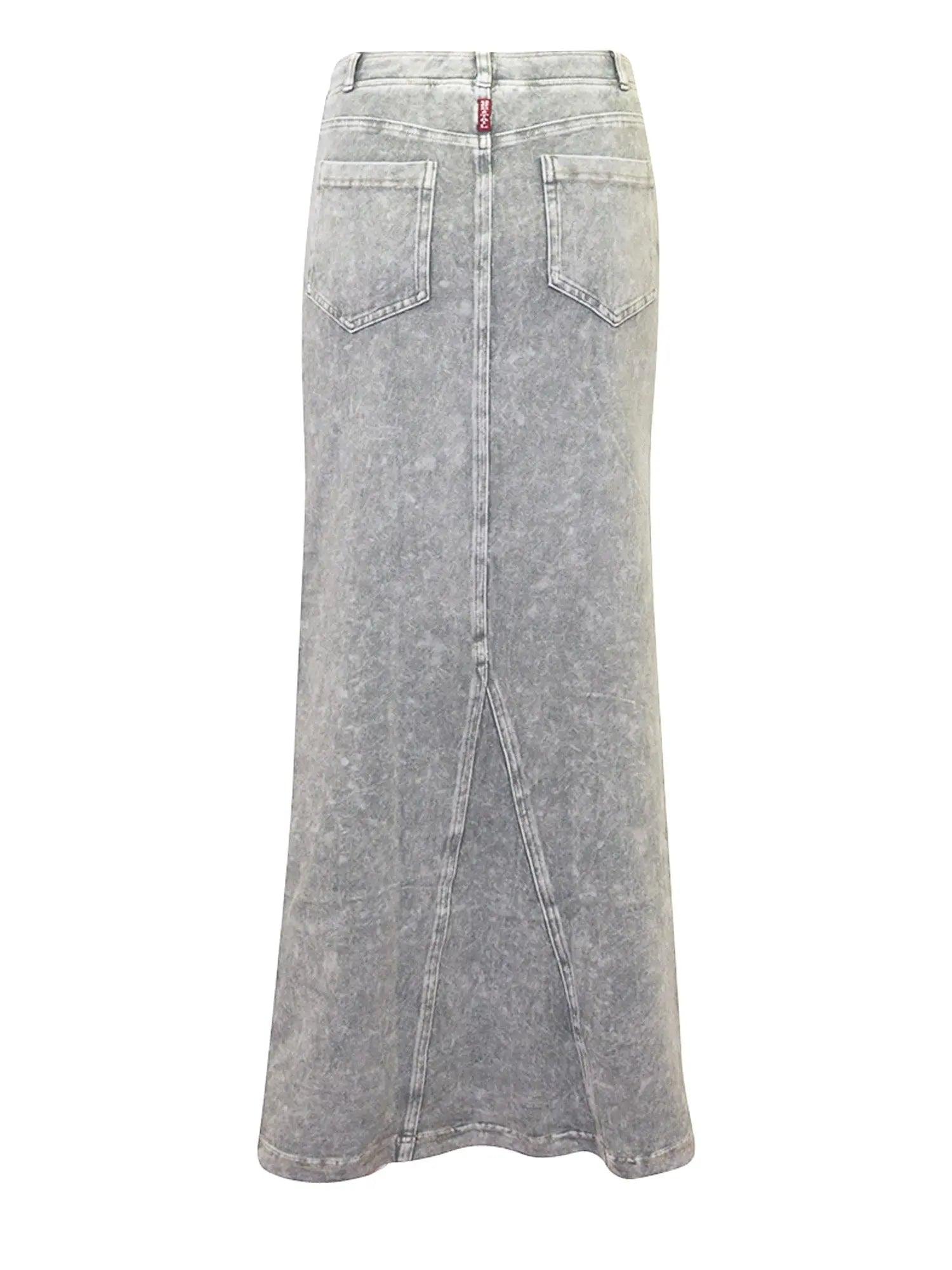 Hard Tail Long Denim Closed Slit Skirt (Style WJ-114) Product Image