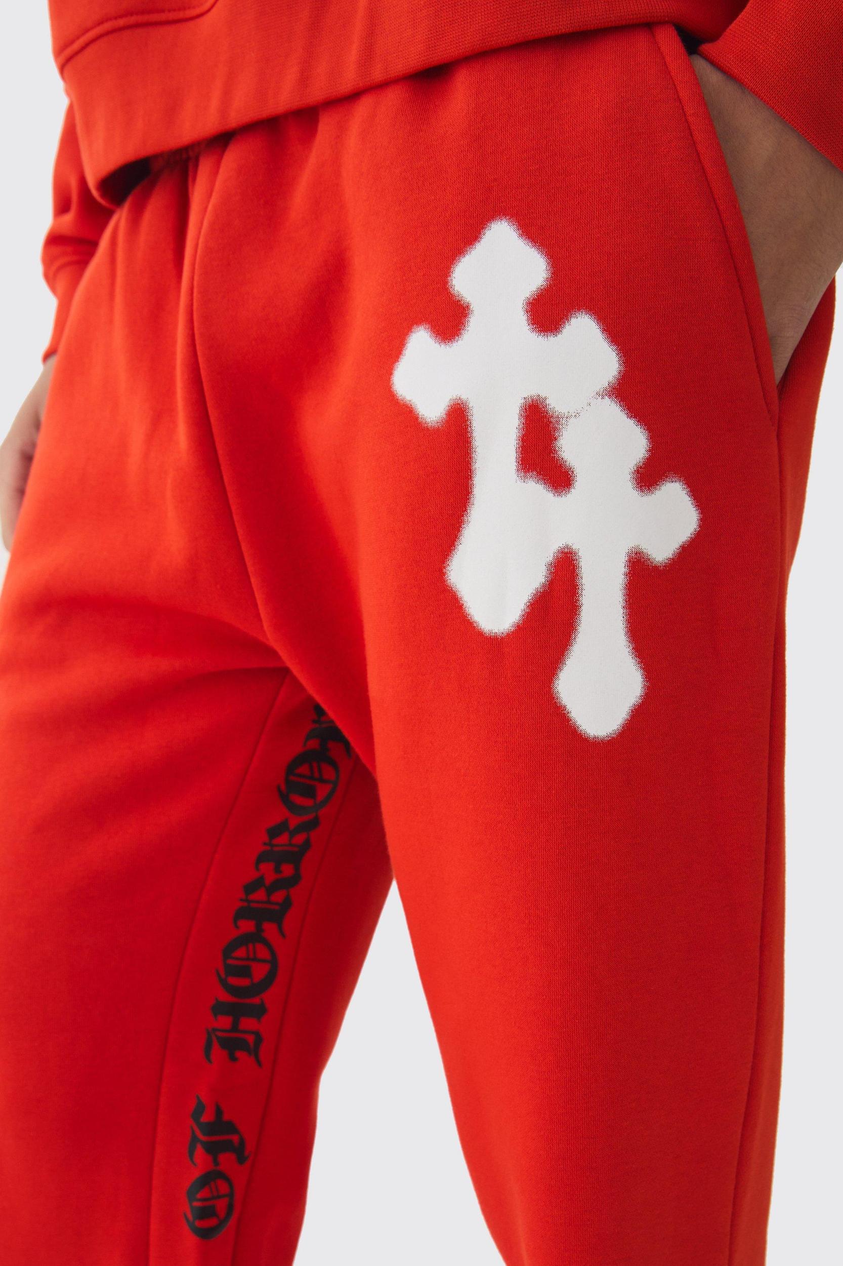 Regular Gusset Print Cross Sweatpants | boohooMAN USA Product Image