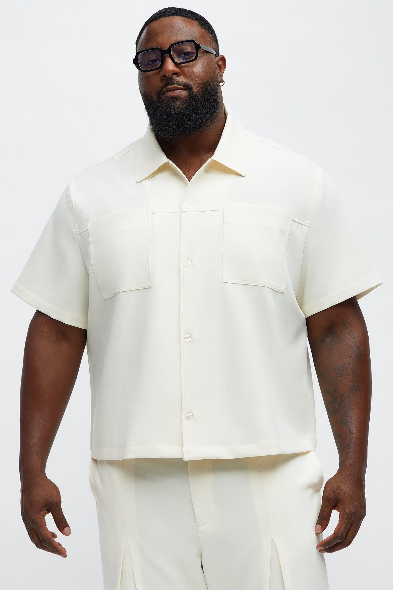 Cropped Ronan Weekender Button Up Shirt - Cream Male Product Image