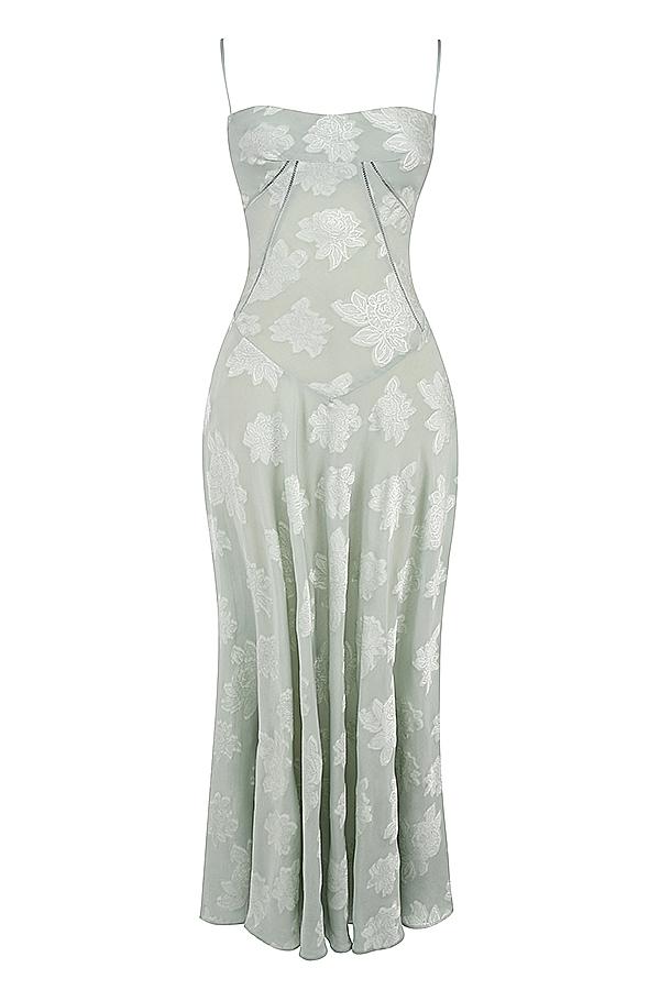 Seren  pistachio floral lace back maxi dress Product Image