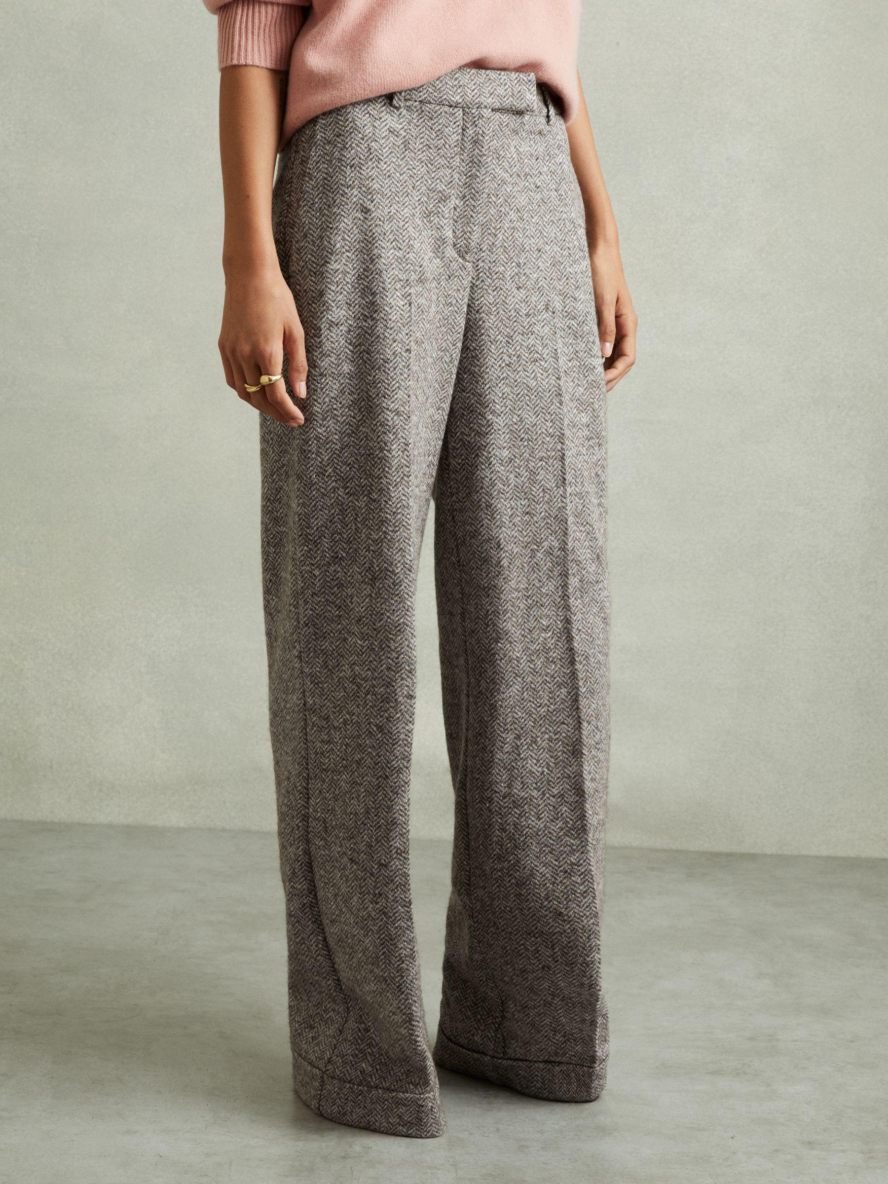Textured Wool Blend Wide Leg Suit Trousers in Grey Product Image
