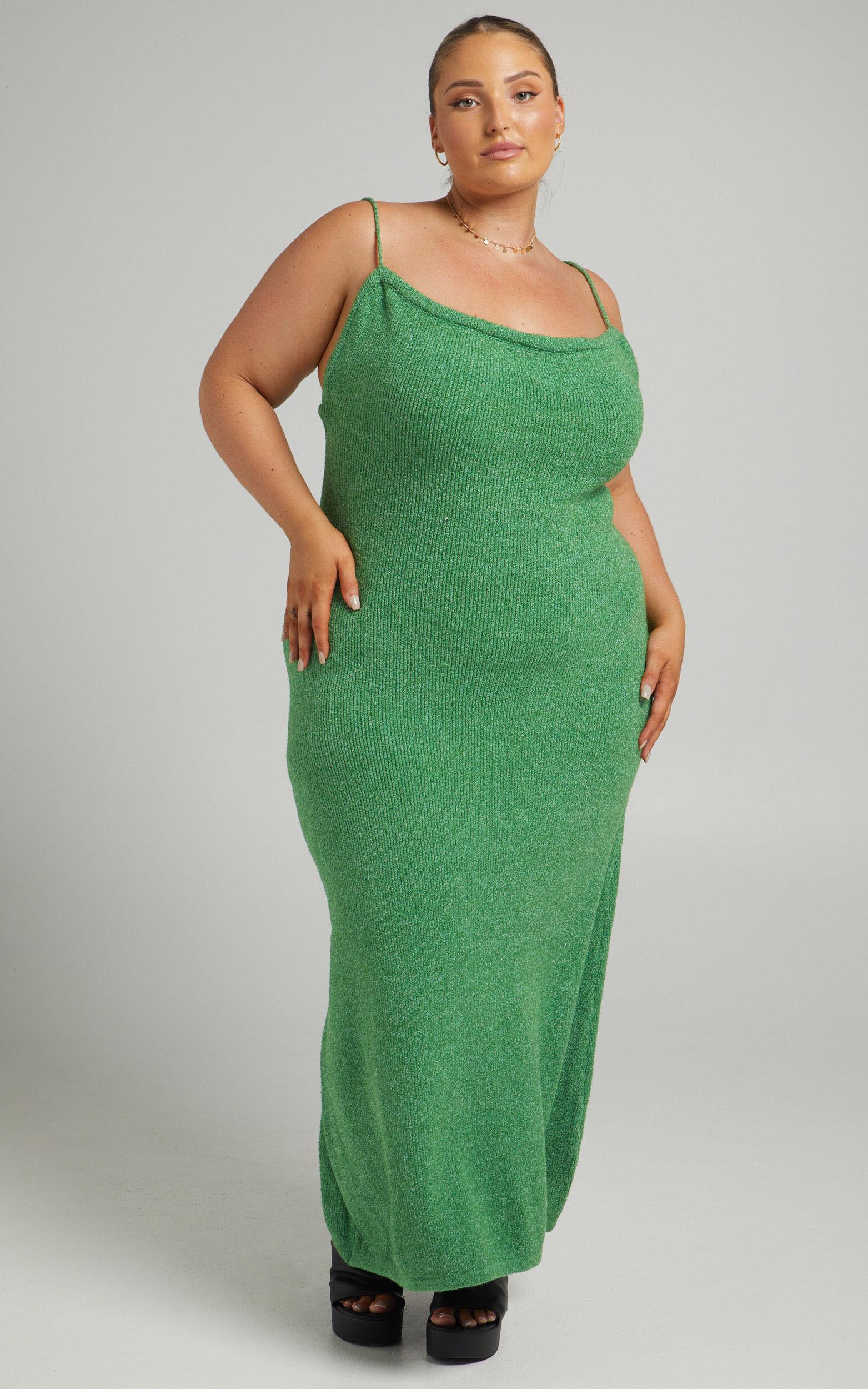 Yurika Midi Dress - Knit Open Back Dress in Green Product Image