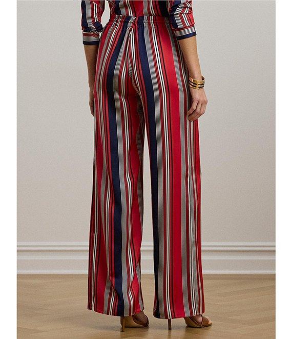 Lauren Ralph Lauren Satin Charmeuse Striped High Rise Wide Leg Pants Product Image