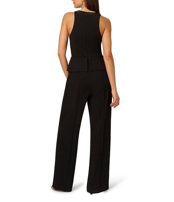 Adrianna by Adrianna Papell Crepe Knit V-Neck Sleeveless Beaded Trim Jumpsuit Product Image
