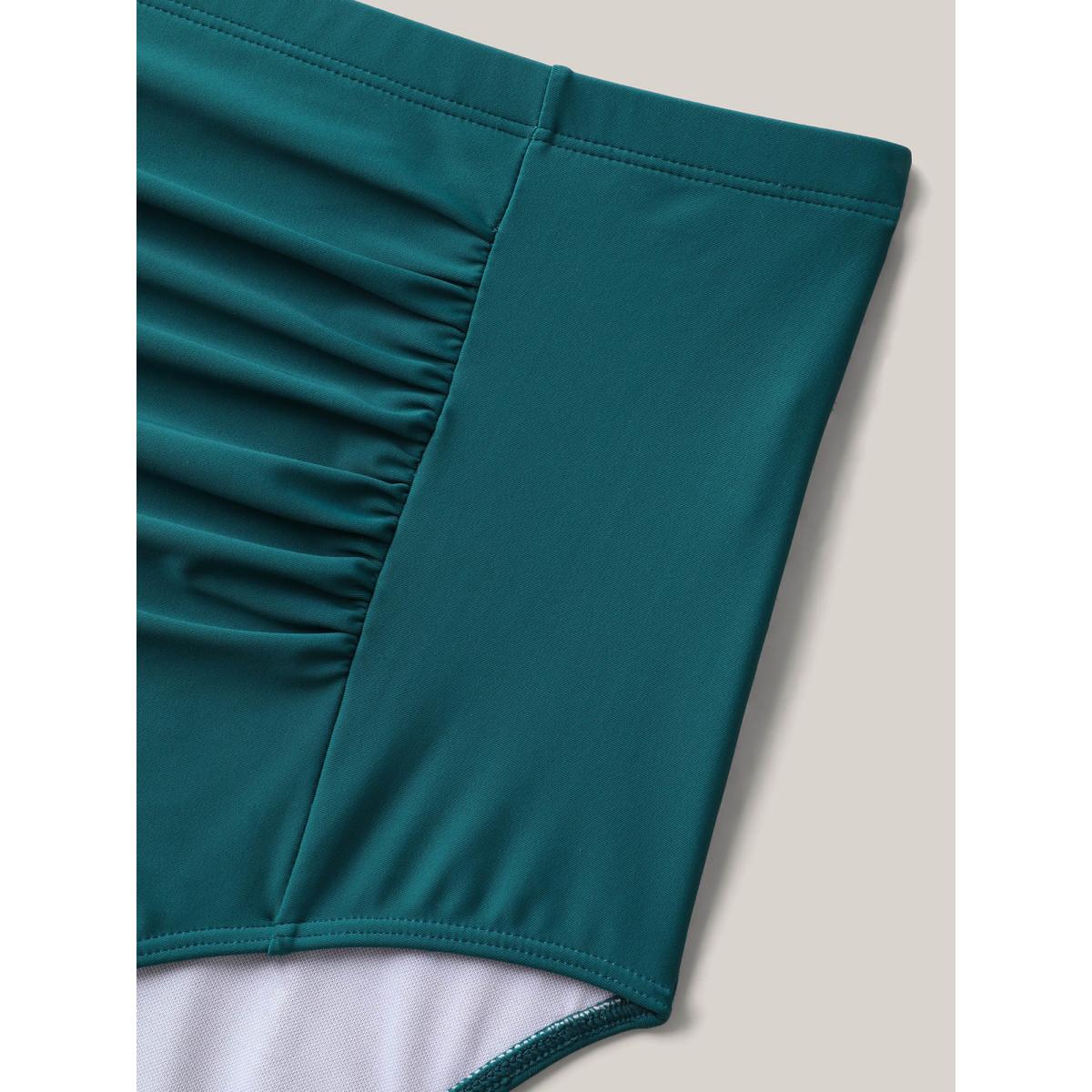 Plus Size Ruffled Zipper Flutter Sleeve Swim Dress Women's Swimwear Emerald Beach Bodycon Round Neck High stretch Curve Swim Dresses BloomChic 26/4X Product Image