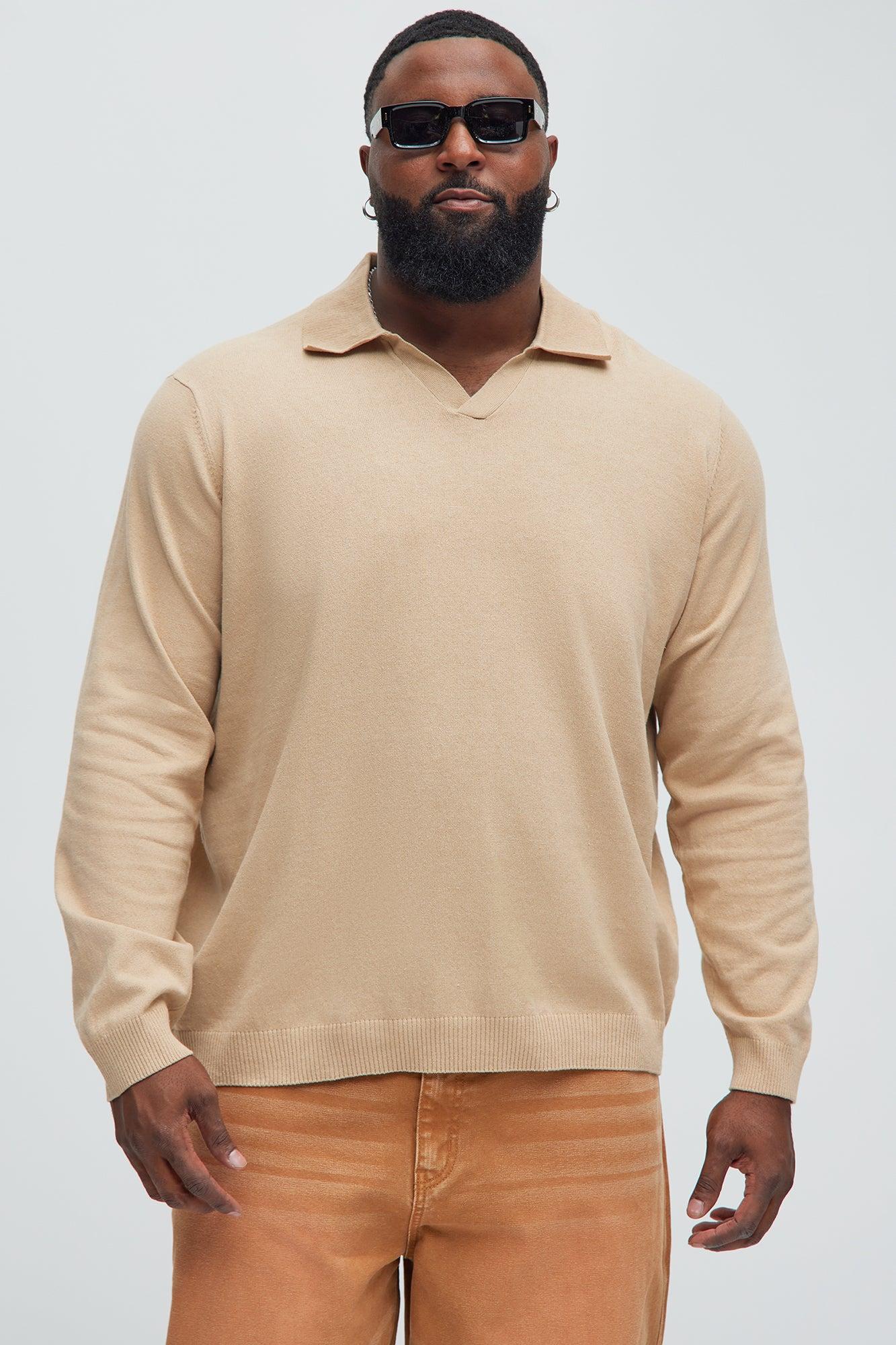 Noyes Johnny Collar Lightweight Sweater - Tan Product Image