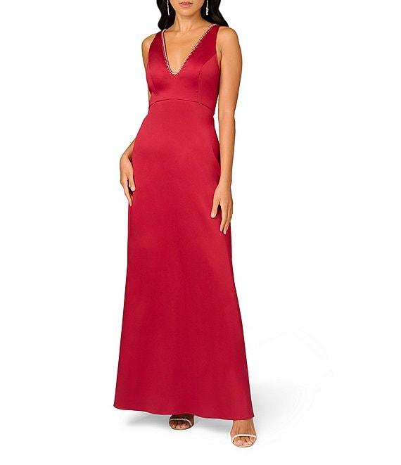 Aidan Mattox Stretch Mikado Plunging V-Neck Sleeveless Column Dress Product Image