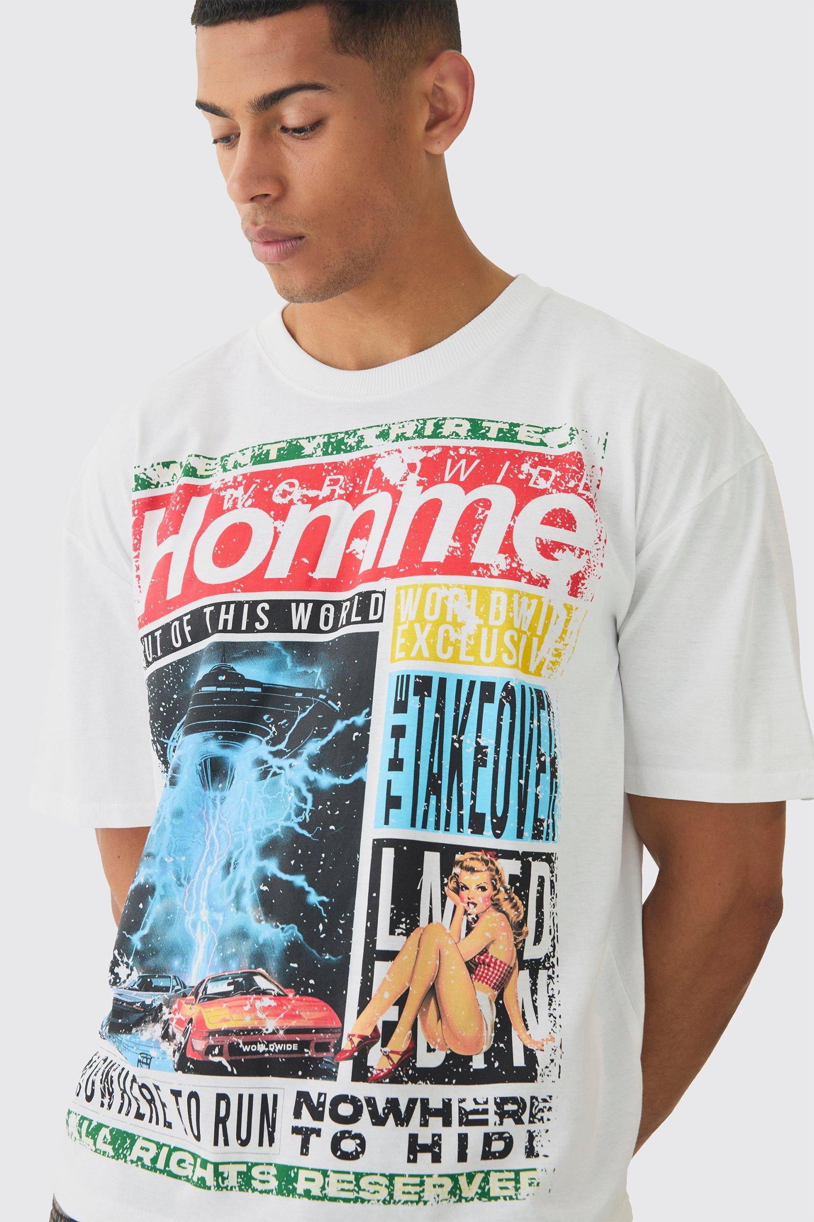 Oversized Boxy Homme Magazine Graphic T-Shirt | boohooMAN USA Product Image