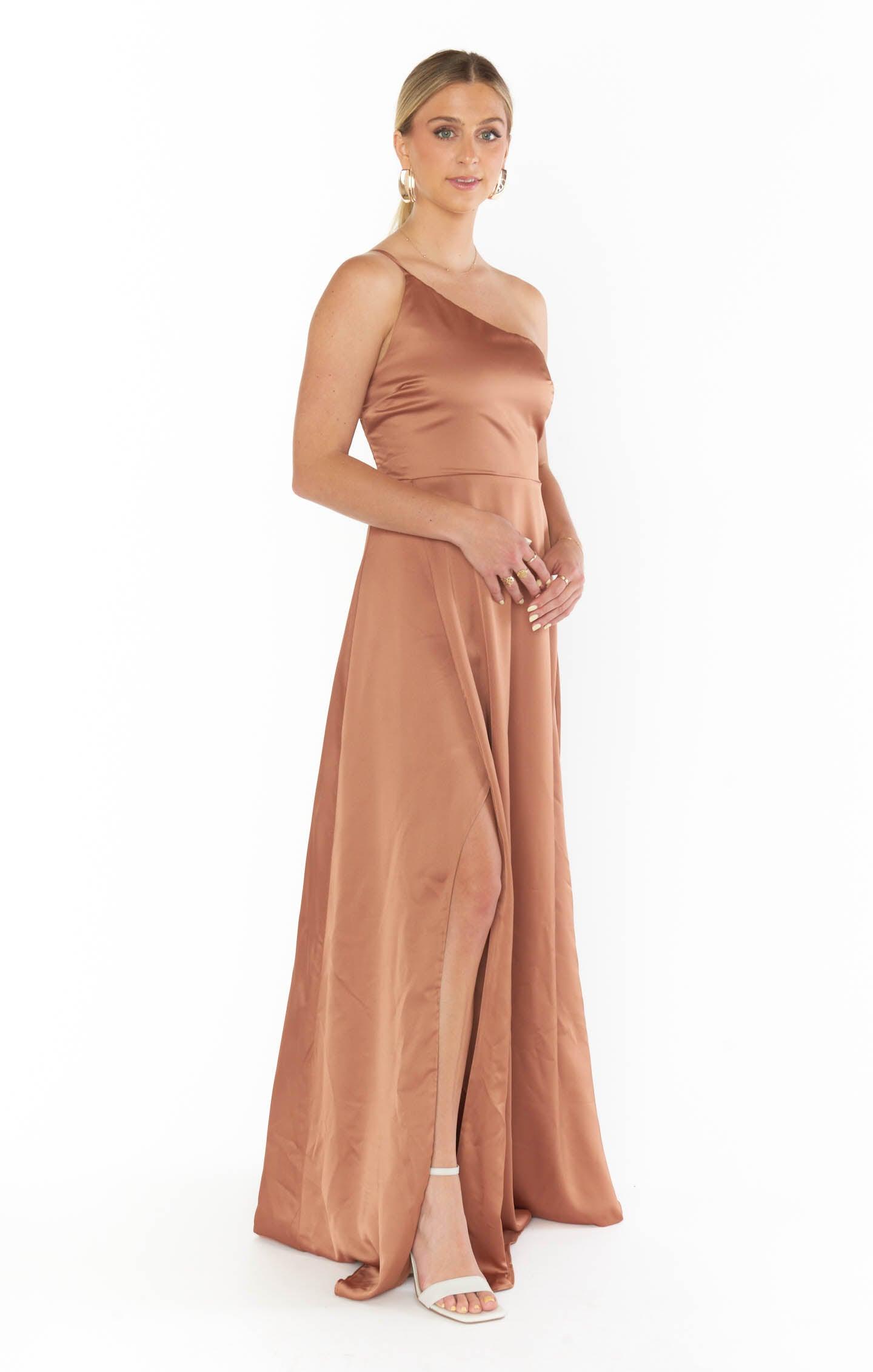 Shannon One Shoulder Dress ~ Copper Luxe Satin Product Image