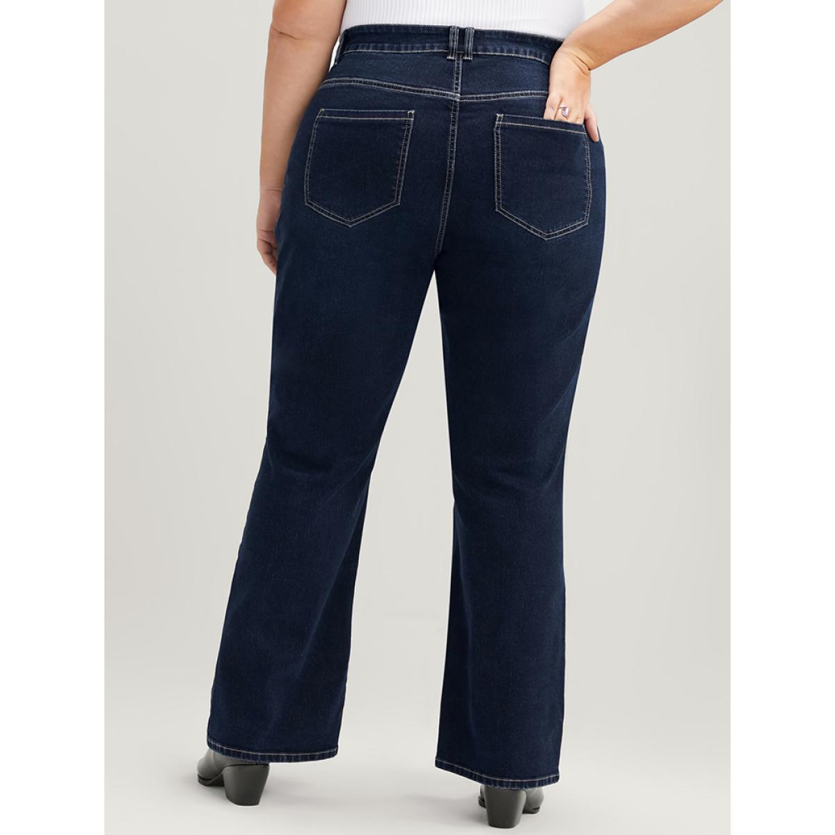 Plus Size Bootcut Very Stretchy High Rise Dark Wash Full Jeans Women DarkBlue Office Plain High stretch Pocket Jeans BloomChic 20/2X Product Image