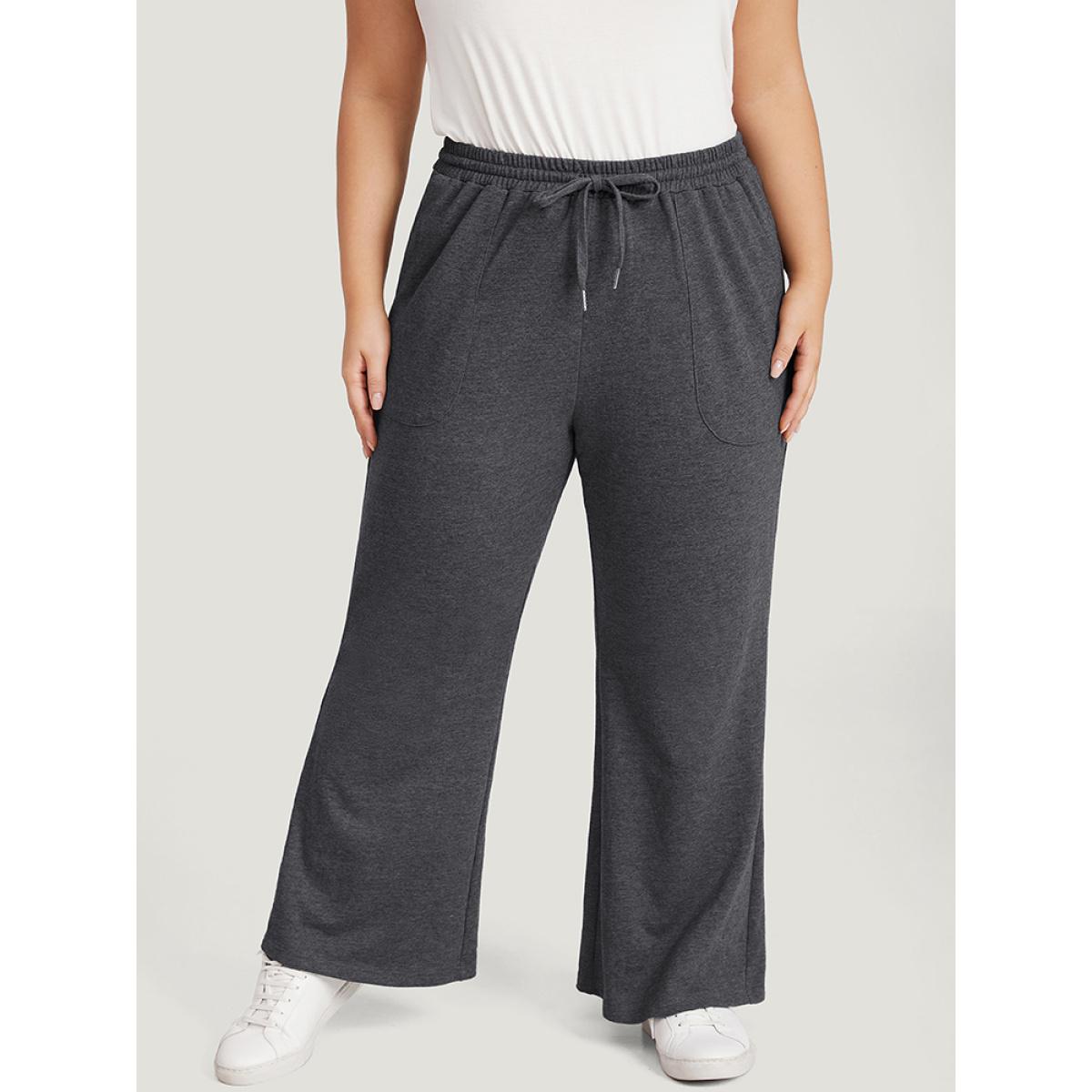 Plain Drawstring Slant Pocket Sweatpants DimGray Plus Size Women Casual Dailywear Plain 10/M Bloomchic Product Image