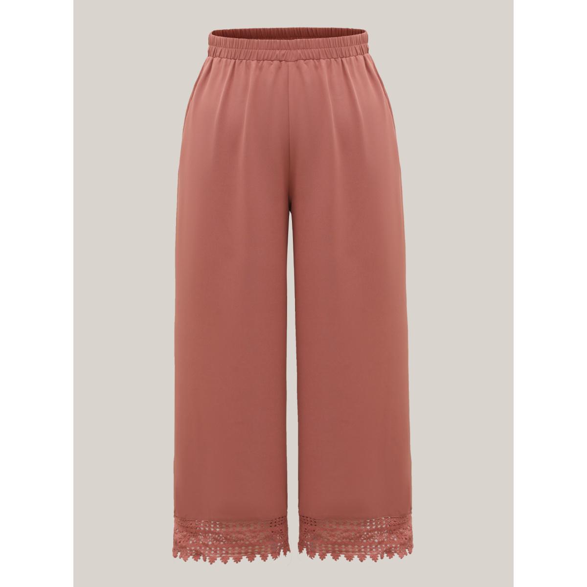 Plus Size Lace Hem Wide-Leg Pocket Pants Women Russet Leisure Wide Leg Mid Rise Casual Pants BloomChic 30/6X Product Image