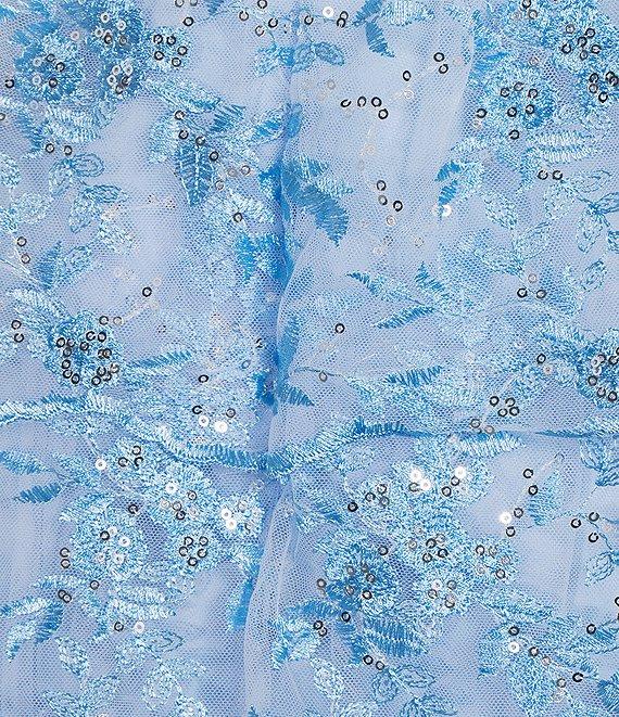 Next Up Spaghetti Strap Sequin Embroidered 7-Scallop Edge Ruffle Dress Product Image