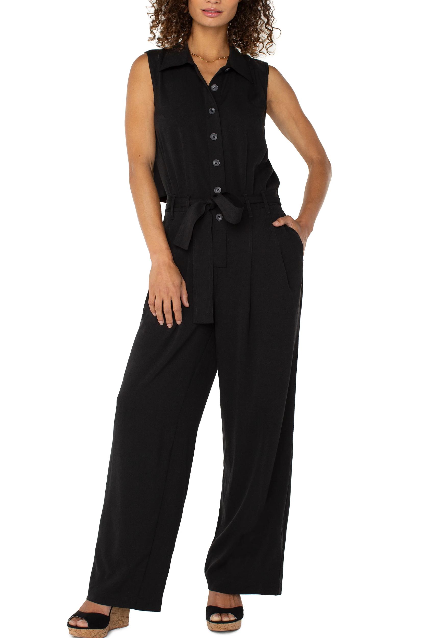 Sleeveless Jumpsuit With Wide Leg- Black Product Image