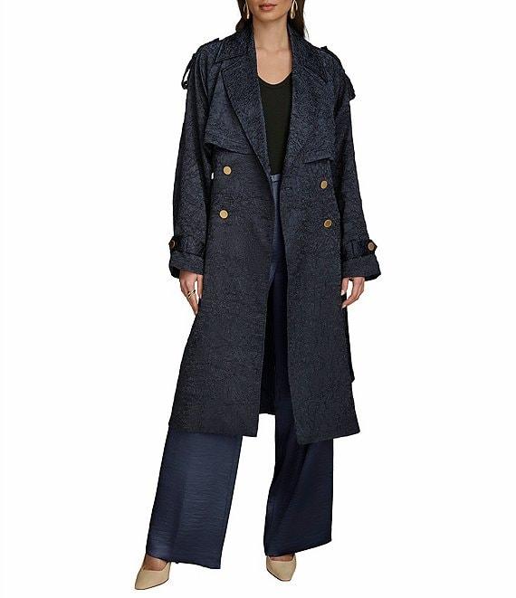 Donna Karan Crushed Satin Notch Lapel Belted Trench Coat Product Image